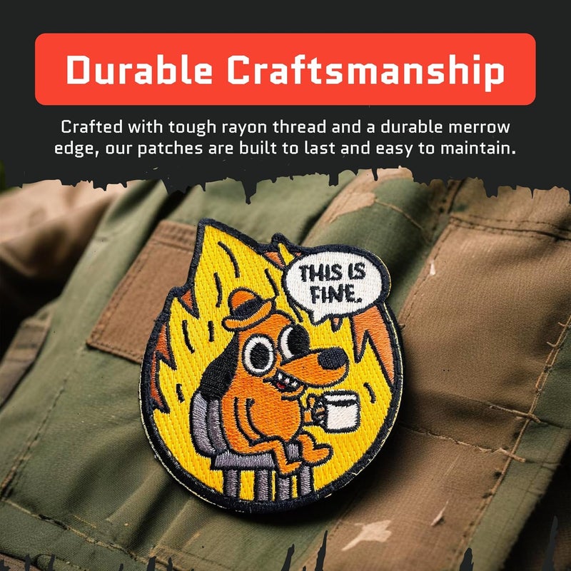 Jestik This is Fine Dog Patch - Funny Meme Embroidered Patches, Military Tactical Morale Patch with Hook and Loop Fastener, Cute Patches for Backpacks, Military Uniforms, Jeans, Jackets, Vests, Hats & More - Image 4